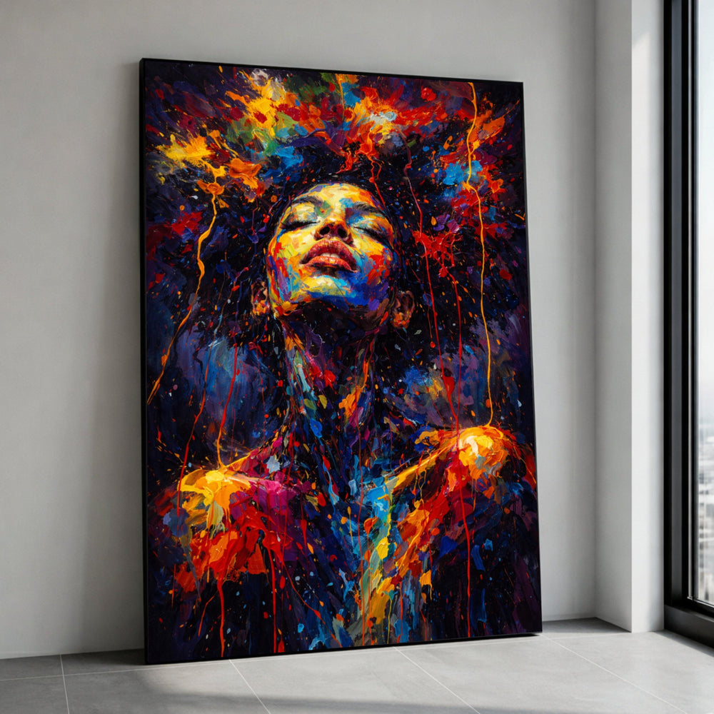 Vibrant Woman Portrait Canvas, Abstract Face Art, Colorful Expression Wall Decor, Modern Canvas Artwork, Bold Home Canvas Print Art