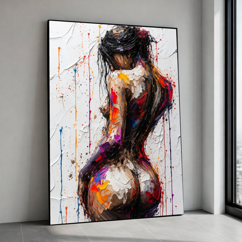 Abstract Female Nude Canvas, Color Splash Body Art, Modern Figurative Wall Decor, Contemporary Woman Silhouette Painting, Canvas Print Art