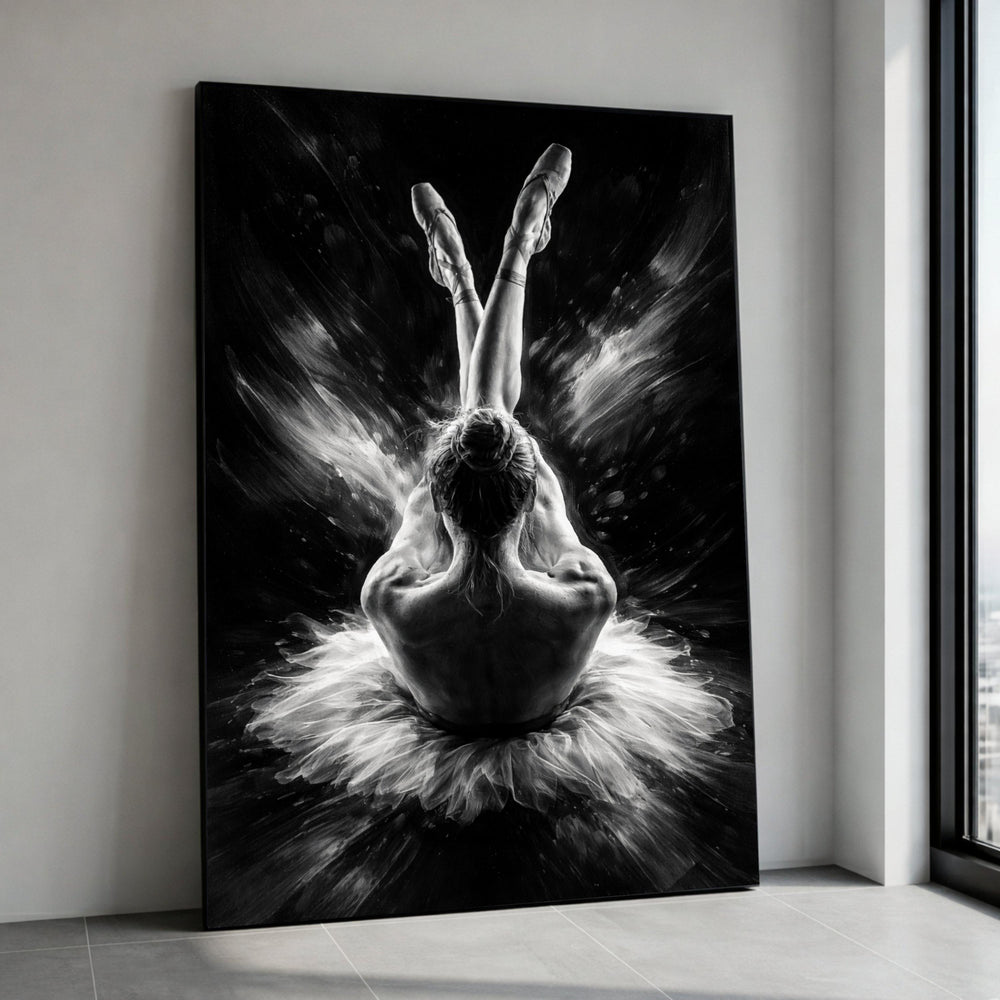 Graceful Ballerina Pose Canvas, Black and White Ballet Wall Art, Elegant Dance Silhouette Canvas, Modern Dance Decor, Home Canvas Print Art