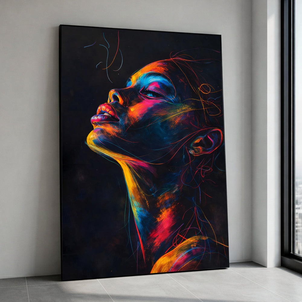 Vibrant Neon Portrait Canvas, Modern Woman Face Wall Art, Abstract Colorful Face Painting, Contemporary Home Decor, Ready Canvas Print Art