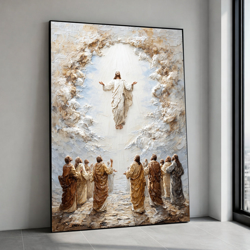 Ascension of Jesus Christ Canvas Wall Art, Religious Christian Painting, Inspirational Scripture Decor, Faith Spiritual Canvas Print Art