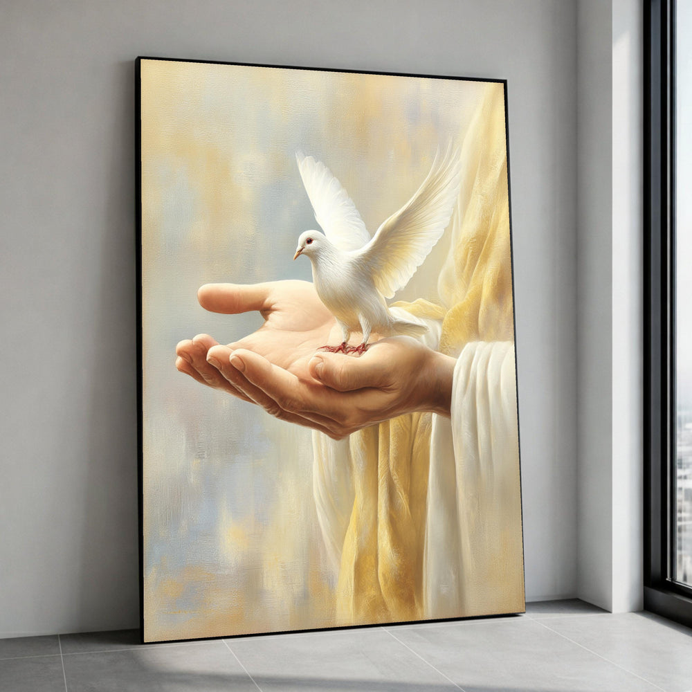Gentle Hands Holding White Dove Canvas, Spiritual Wall Art, Peace Symbol Canvas, Inspirational Home Decor, Ready to Hang Canvas Print Art