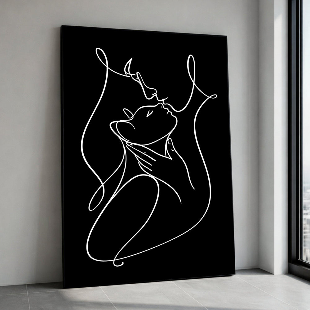 Minimalist Couple Embrace Canvas, Continuous Line Art, Black and White Wall Art, Romantic Home Decor, Modern Love Canvas Print Art