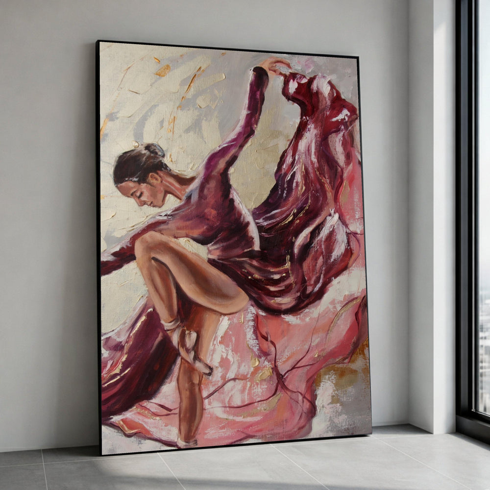 Elegant Ballet Dancer Canvas, Red Flowing Dress Wall Art, Graceful Dance Pose Canvas, Contemporary Ballet Artwork, Home Canvas Print Art