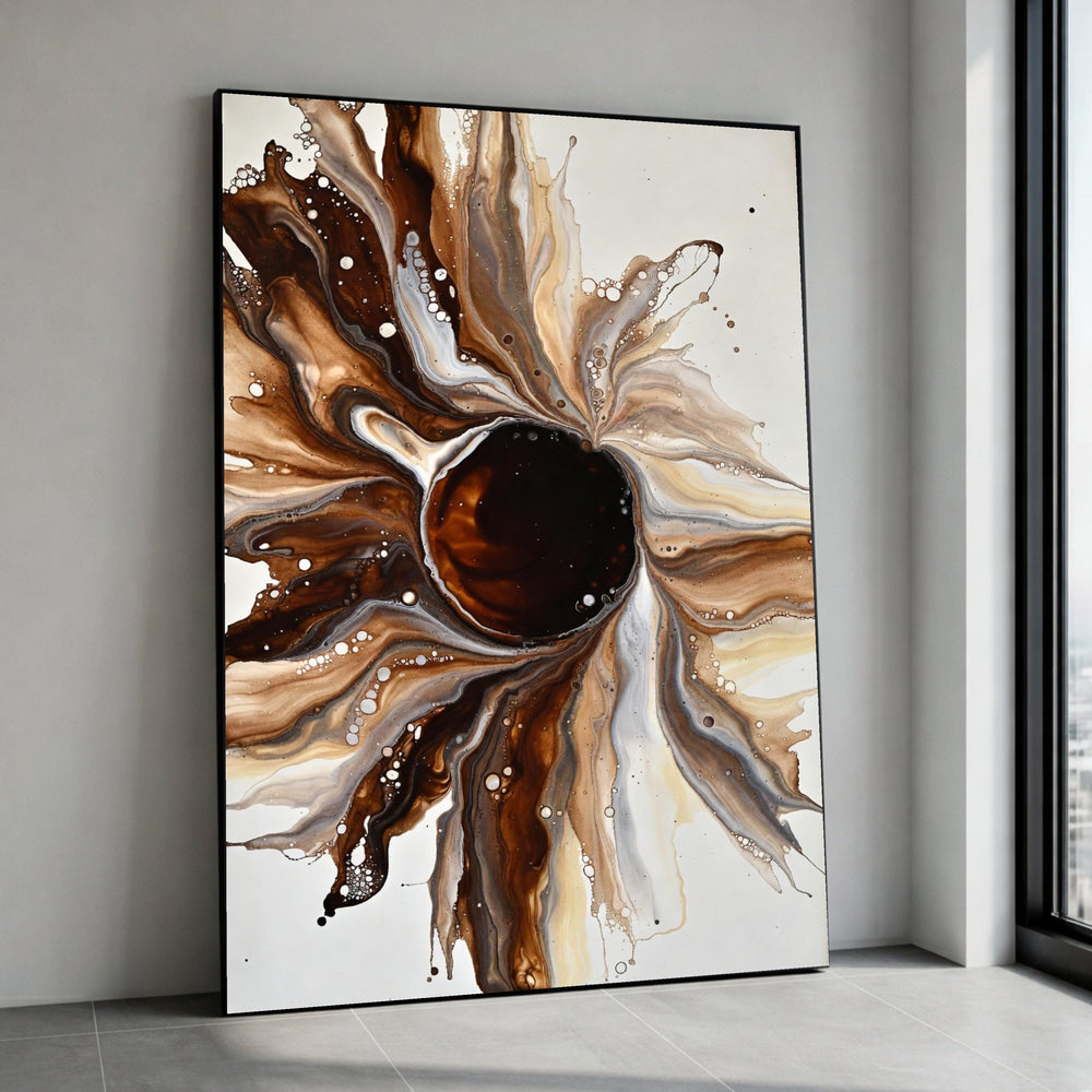 Abstract Sunburst Canvas Wall Art, Brown Beige Swirl Design, Modern Home Decoration, Living Room Canvas, Ready to Hang Canvas Print Art