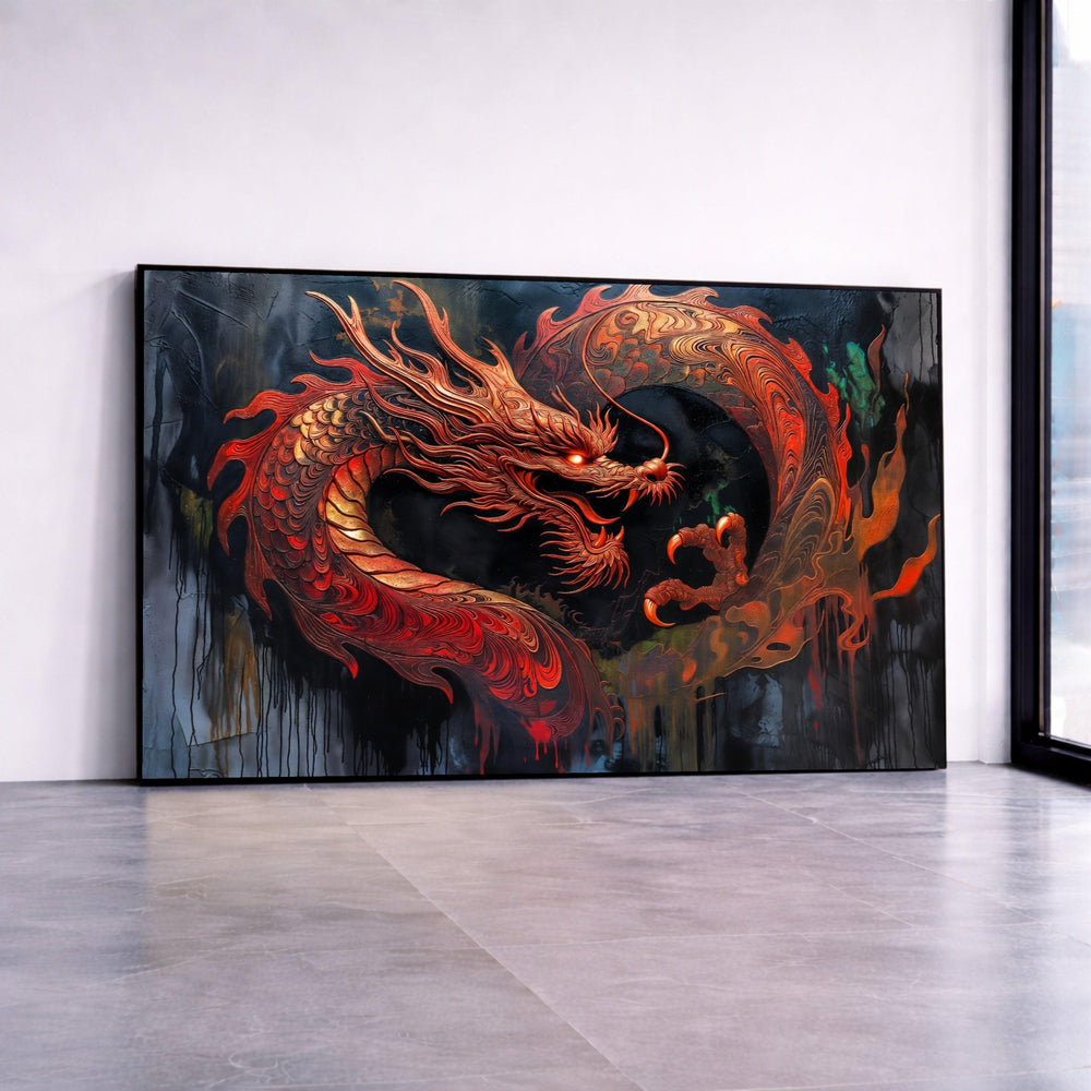 Fiery Red Chinese Dragon Canvas Wall Art, Mythical Creature Design, Asian Fantasy Canvas, Home Decoration, Ready to Hang Canvas Print Art