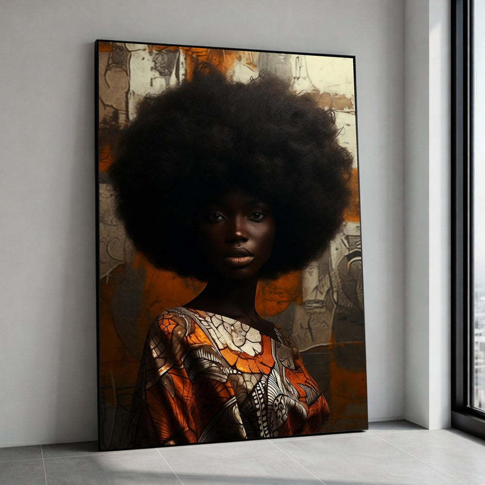 Powerful Afro Portrait Canvas Wall Art, African Fashion, Dark Skin Beauty Canvas, Ethnic Style Home Decoration Canvas Print Art