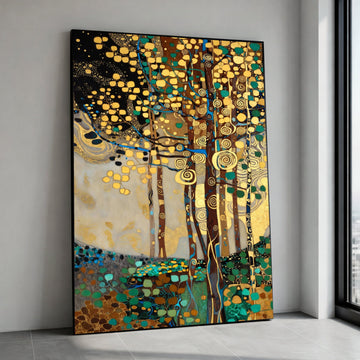 Abstract Golden Forest Canvas Wall Art, Modern Nature Trees Design, Colorful Foliage Landscape Painting, Living Room Canvas Print Art