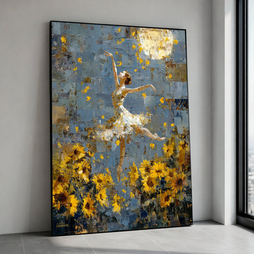Ballet Dancer with Sunflowers Canvas, Abstract Floral Wall Art, Elegant Dance Scene Canvas, Modern Home Decoration, Nature Canvas Print Art