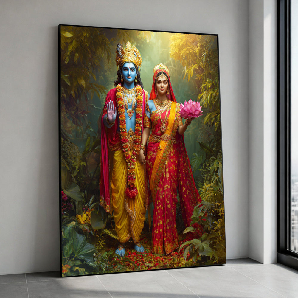 Hindu Gods Canvas Wall Art, Lord Krishna and Radha Print, Spiritual Indian Mythology Canvas, Vibrant Religious Wall Canvas Print Art