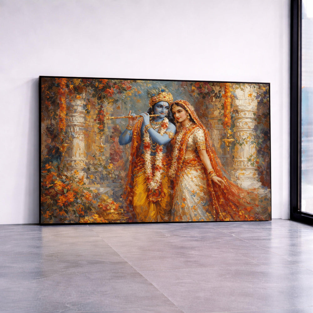 Divine Radha Krishna Painting Canvas, Indian Mythology Art, Spiritual Wall Decor, Romantic Couple Canvas, Traditional Canvas Print Art