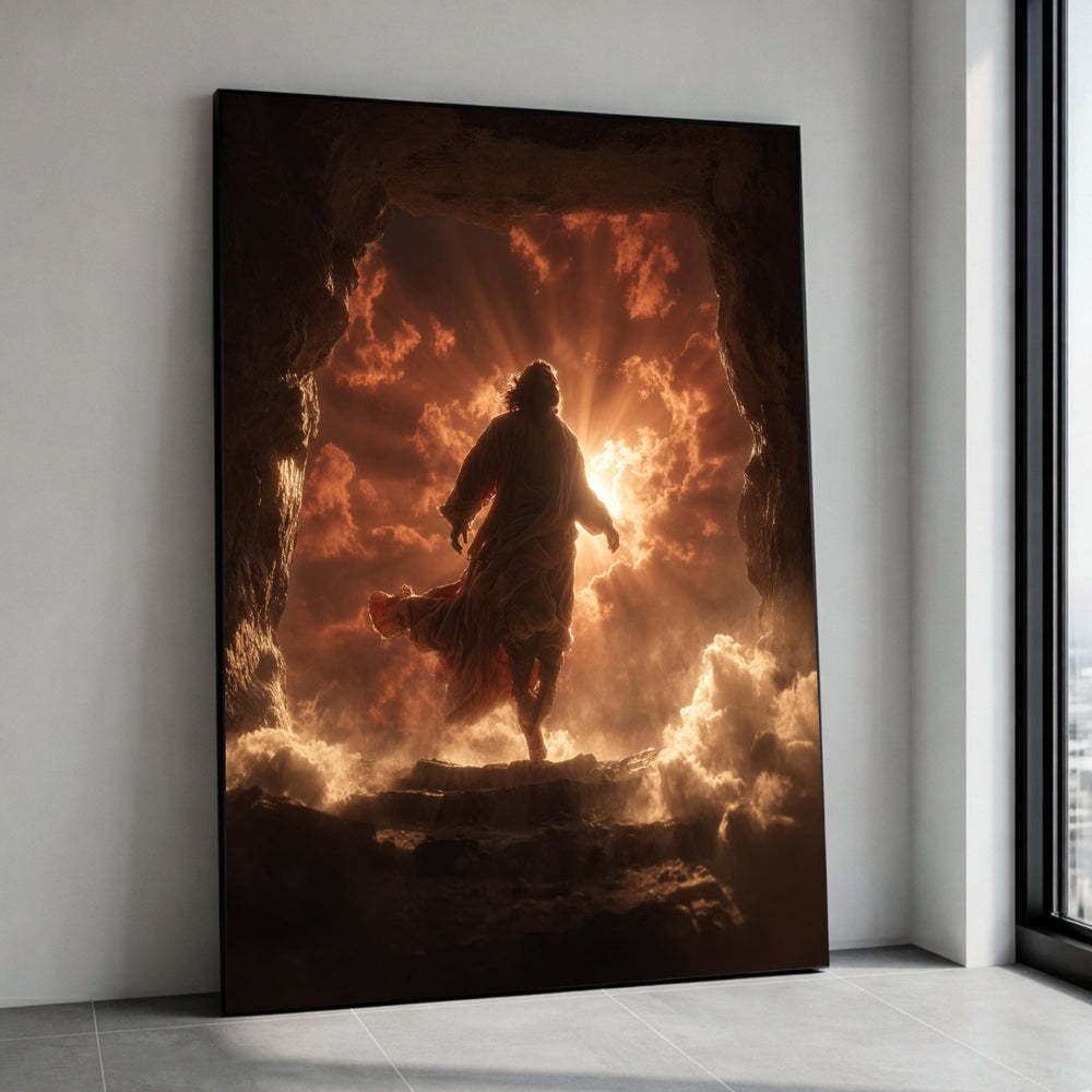 Spiritual Resurrection Scene, Radiant Sunrise Canvas, Heavenly Light Wall Art, Inspirational Religious Canvas, Dramatic Canvas Print Art