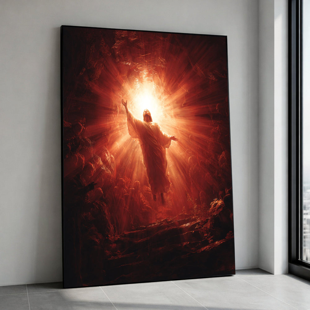 Radiant Resurrection Scene Canvas, Glowing Light Spiritual Wall Art, Christian Faith Decoration, Uplifting Religious Canvas Canvas Print Art