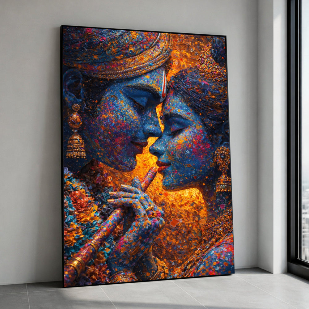Krishna Radha Blue Portrait Canvas, Indian Mythology Art, Indian Festival Wall Art, Spiritual Decorative Canvas, Romantic Canvas Print Art