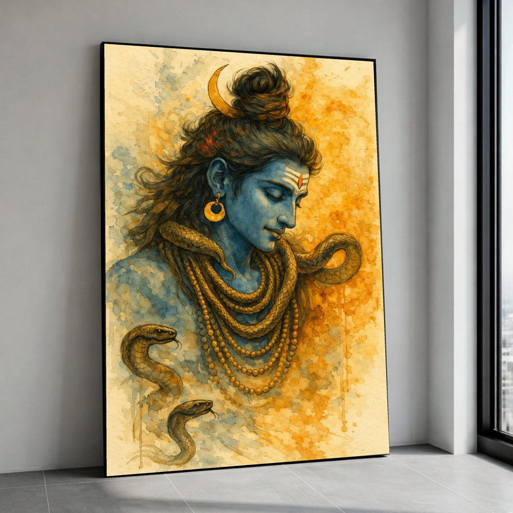 Blue Shiva Portrait Canvas, Hindu God Wall Art, Spiritual Decorative Painting, Serene Divine Canvas, Ready to Hang Home Canvas Print Art