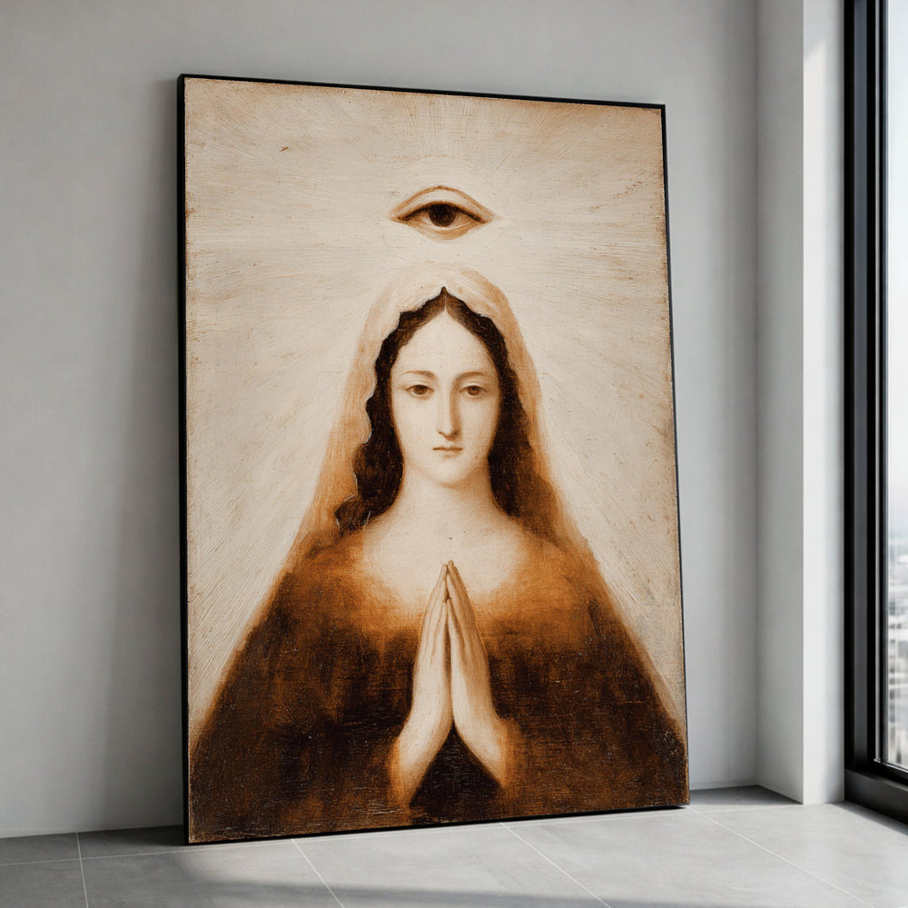 Praying Woman with Third Eye Canvas, Spiritual Portrait Wall Art, Mystical Fine Art Print, Meditative Home Decor, Ready to Canvas Print Art