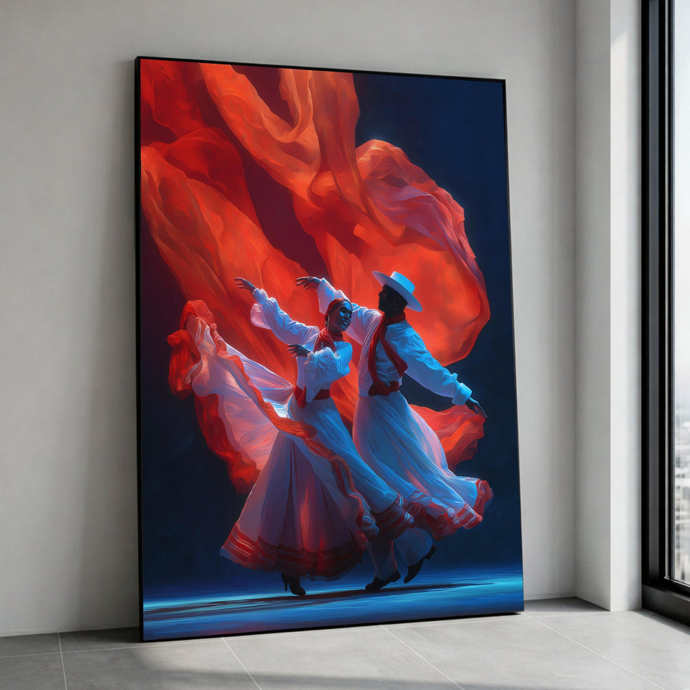 Traditional Mexican Dance Couple Canvas, Folkloric Ballet Wall Art, Vibrant Cultural Celebration, Colorful Movement Canvas, Canvas Print Art