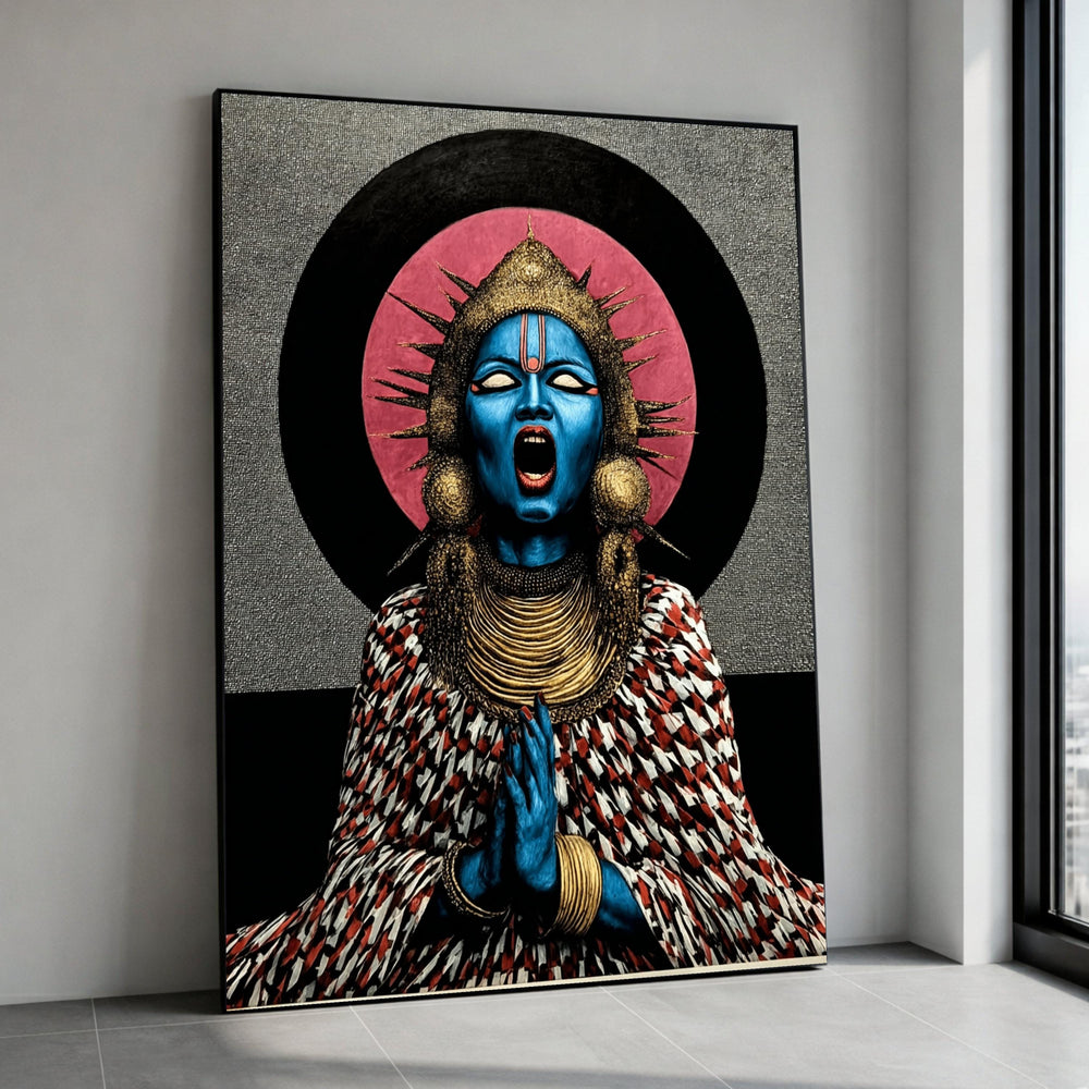 Blue Face Tribal Queen Canvas, Ethnic Portrait Wall Art, Bold Colorful Canvas, Decorative African Style, Statement Home Canvas Print Art