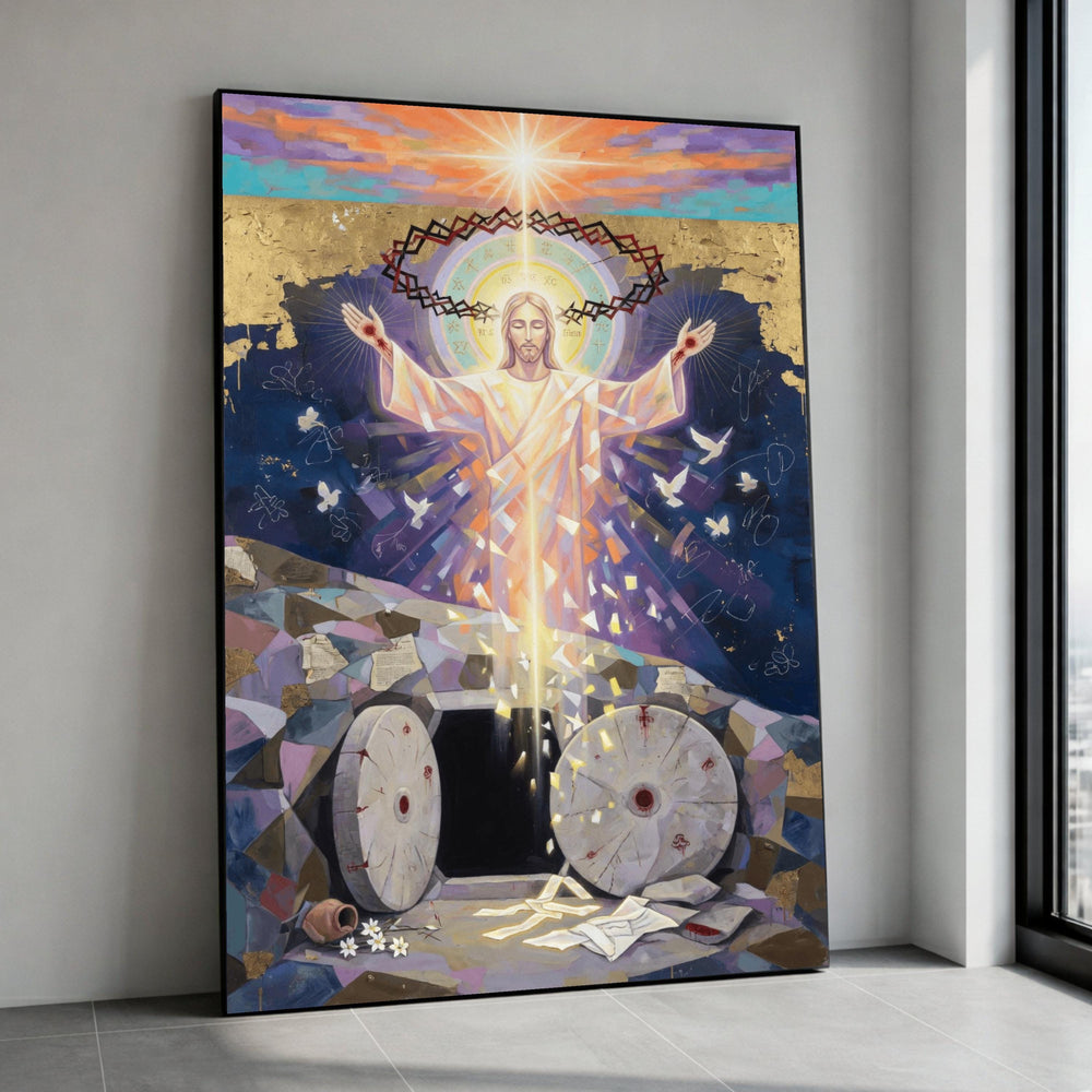 Resurrection of Christ Canvas Wall Art, Spiritual Religious Canvas, Christian Easter Decoration, Divine Light Painting, Canvas Print Art