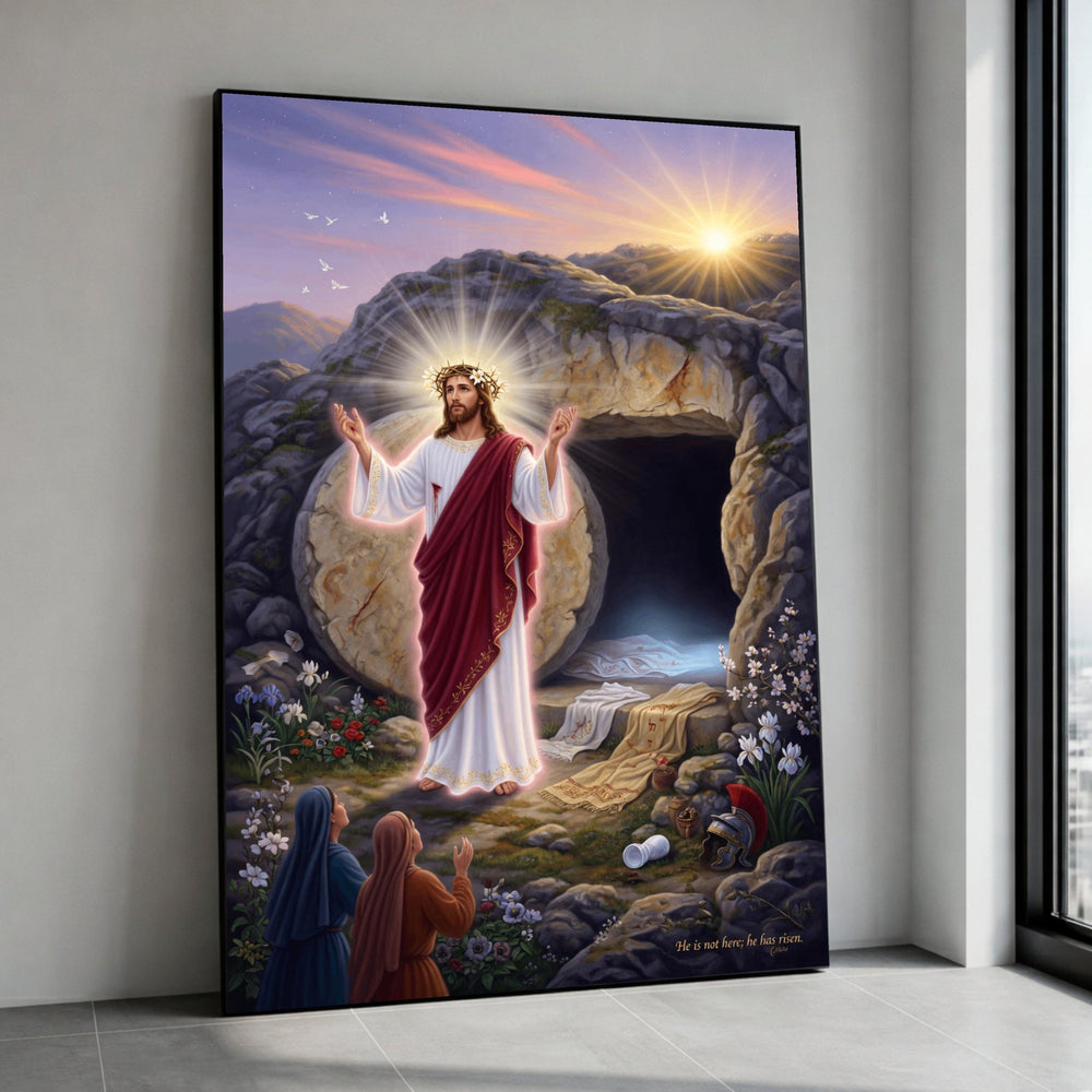 Resurrection of Christ Canvas Wall Art, Biblical Easter Scene, Spiritual Religious Canvas, Jesus Rising Decoration, Faith Canvas Print Art