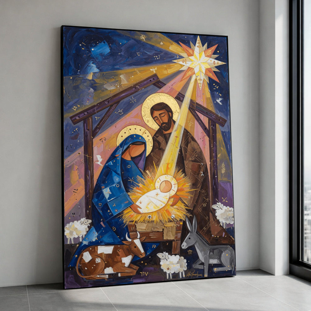 Nativity Scene Canvas Wall Art, Holy Family Manger Painting, Christmas Religious Canvas, Spiritual Home Decoration, Canvas Print Art