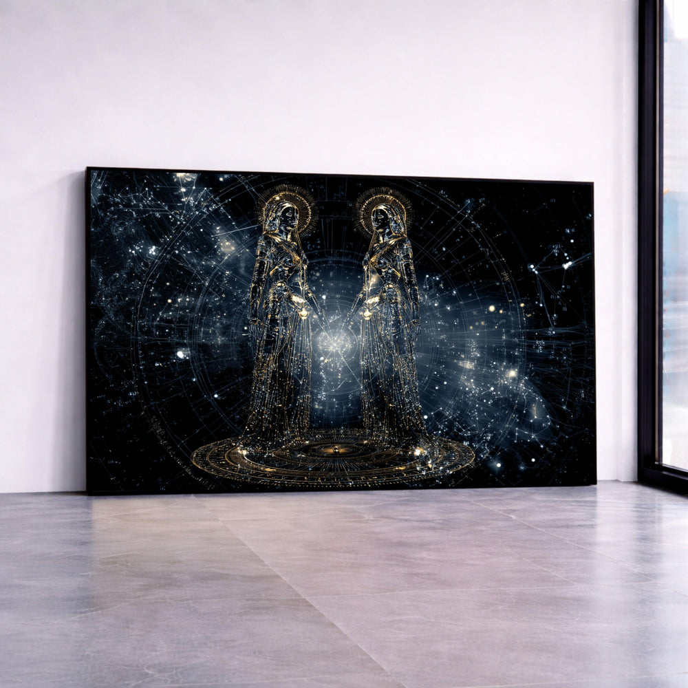 Celestial Twins Zodiac Canvas, Spiritual Astrology Wall Art, Mystic Gemini Constellation, Cosmic Horoscope Canvas, Canvas Print Art