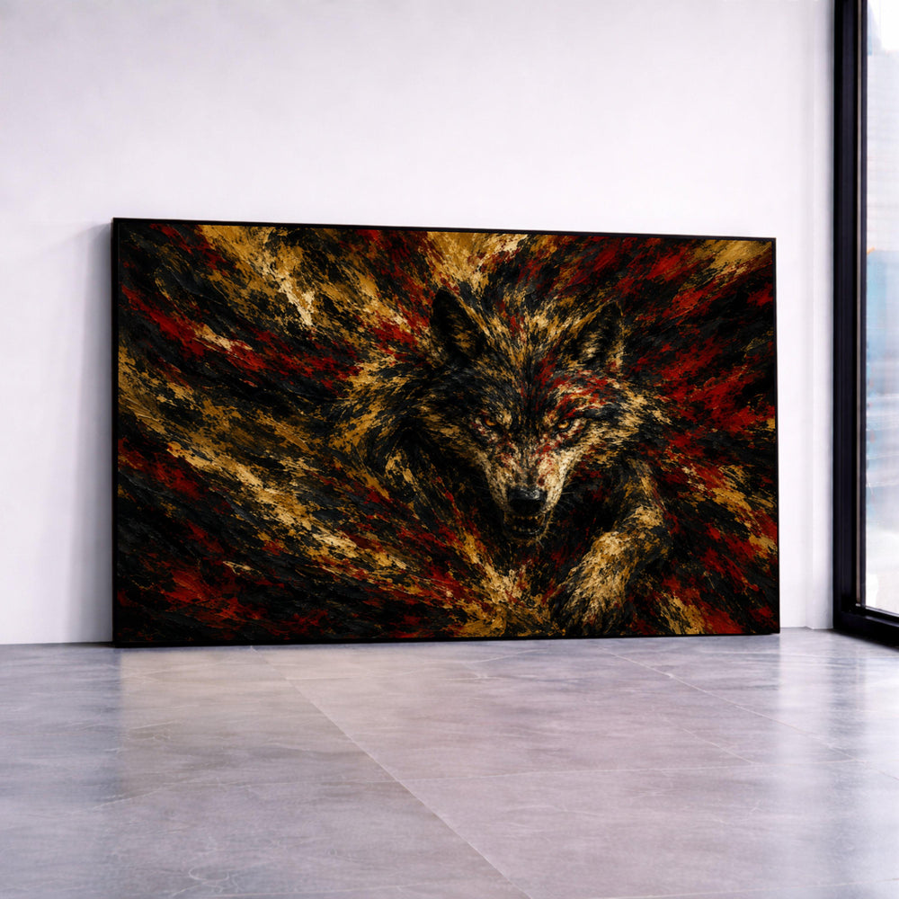 Fierce Wolf Canvas Wall Art, Abstract Animal Portrait, Bold Wildlife Artwork, Dynamic Nature Display, Ready to Hang Home Canvas Print Art
