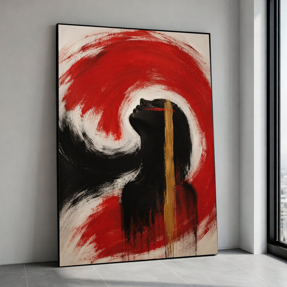 Abstract Woman Silhouette Canvas, Red and Black Swirl Art, Modern Female Portrait Wall Art, Expressive Home Decoration Canvas Print Art