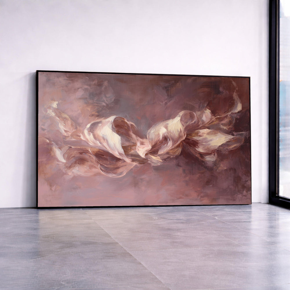 Soft Abstract Floral Canvas Wall Art, Elegant Pink and Brown Flower Painting, Contemporary Home Decoration, Large Botanical Canvas Print Art