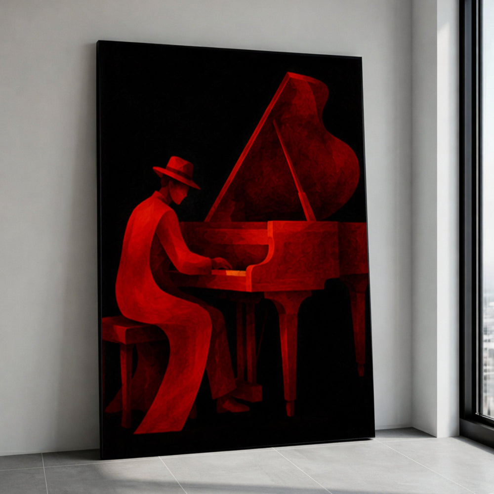 Red Jazz Pianist Canvas Wall Art, Musical Instrument Canvas, Modern Music Decor, Dramatic Piano Player Artwork, Home Music Canvas Print Art