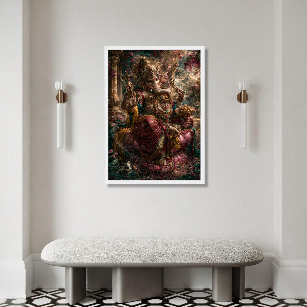Ganesha God Canvas Wall Art, Hindu Deity Decoration, Spiritual Elephant Artwork, Indian Culture Canvas, Home Altar Wall Art Canvas Print Art