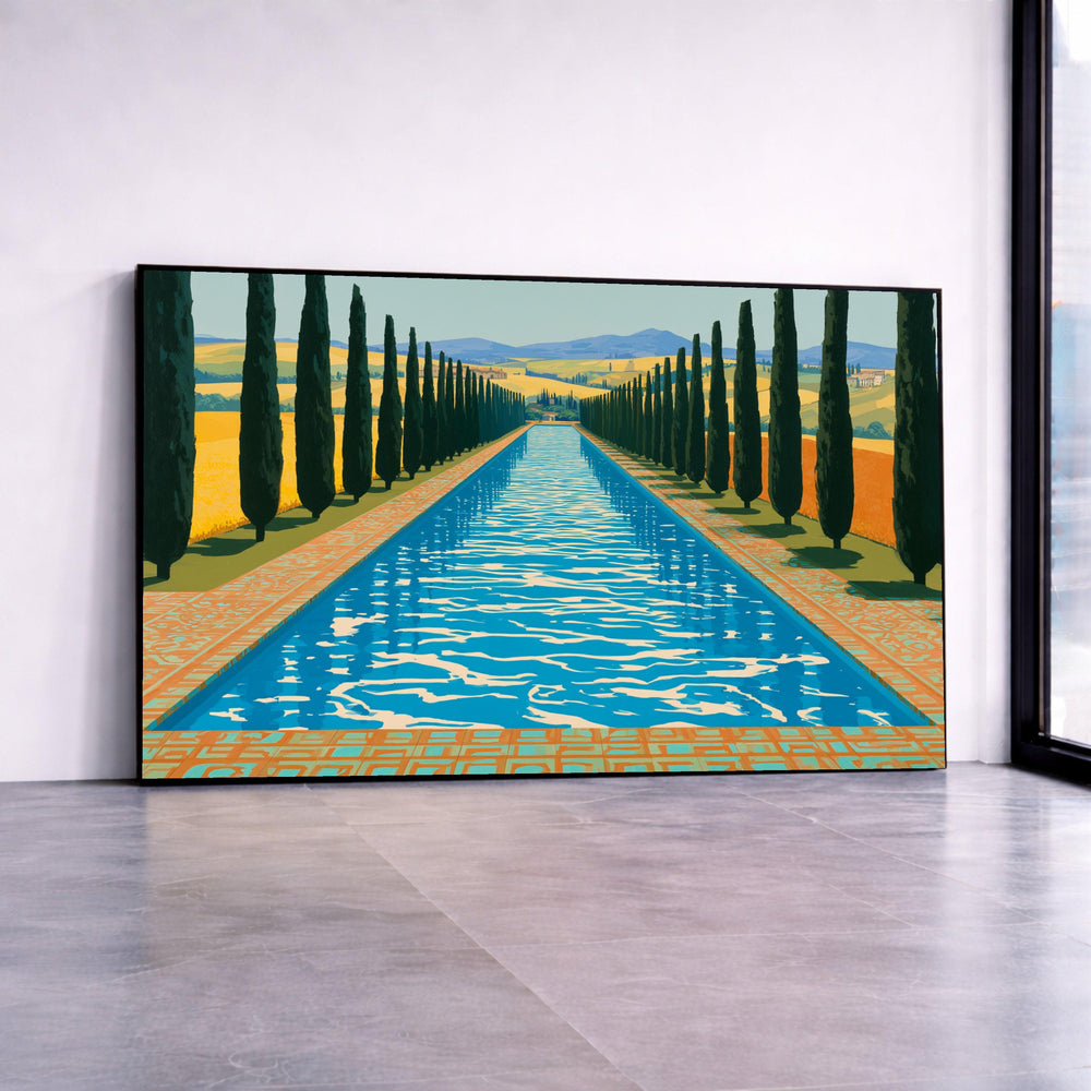 David Hockney Cypress Pool Canvas, Modern Landscape Wall Art, Mediterranean View Painting, Vibrant Blue Water, Home Decor Canvas Print Art