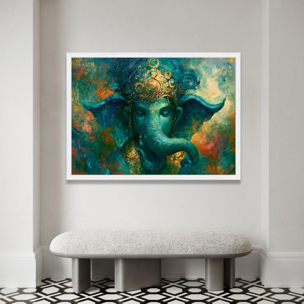Majestic Elephant God Canvas Wall Art, Spiritual Hindu Deity Painting, Indian Culture Wall Decor, Vibrant Elephant Head Canvas Print Art