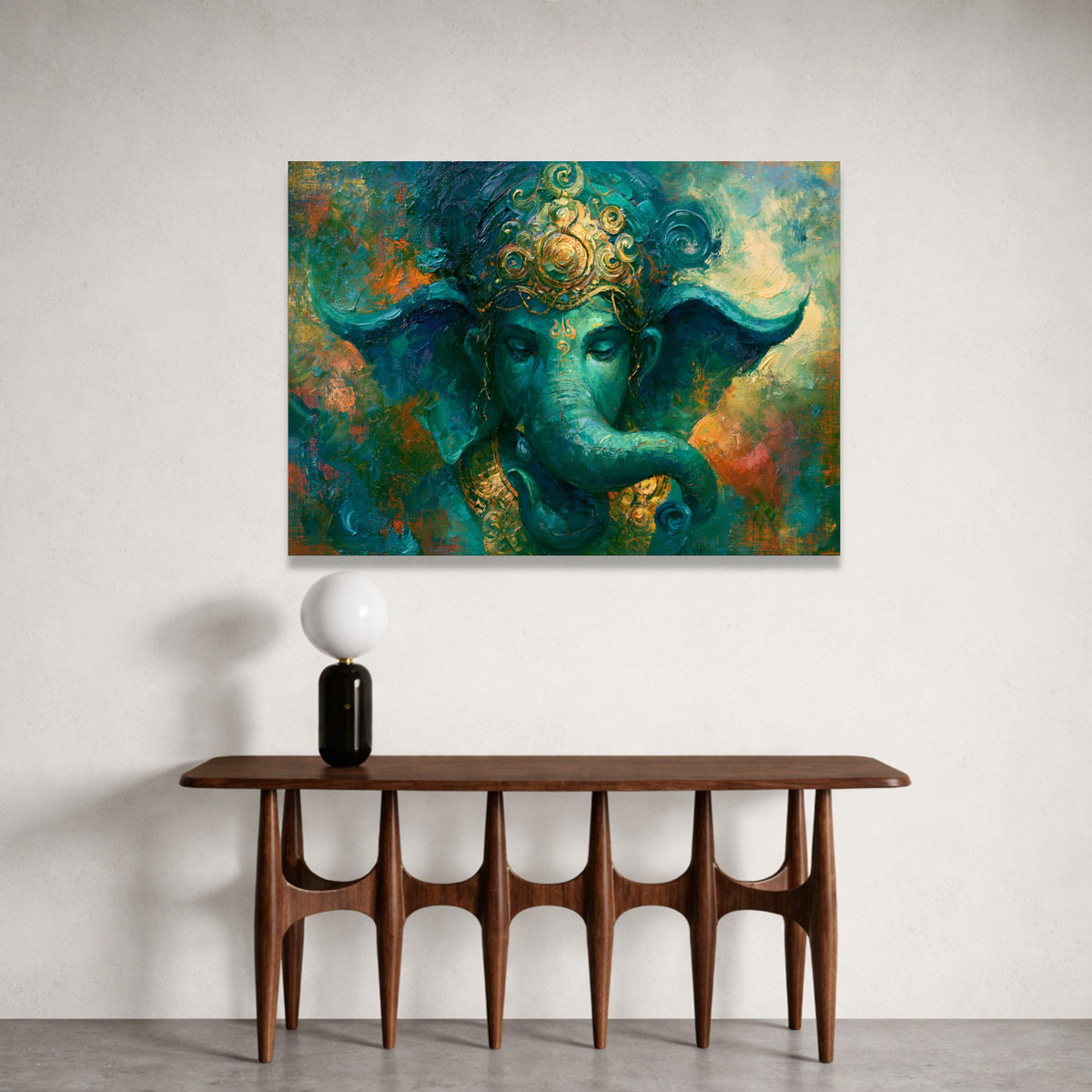 Majestic Elephant God Canvas Wall Art, Spiritual Hindu Deity Painting, Indian Culture Wall Decor, Vibrant Elephant Head Canvas Print Art