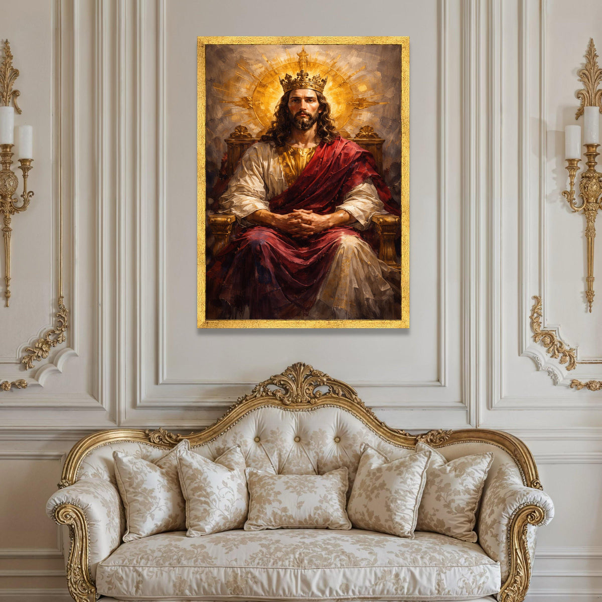 Regal King Portrait Canvas Wall Art, Royal Throne Painting, Renaissance Style Canvas, Historical Figure Artwork, Majestic Luxury Home Decor