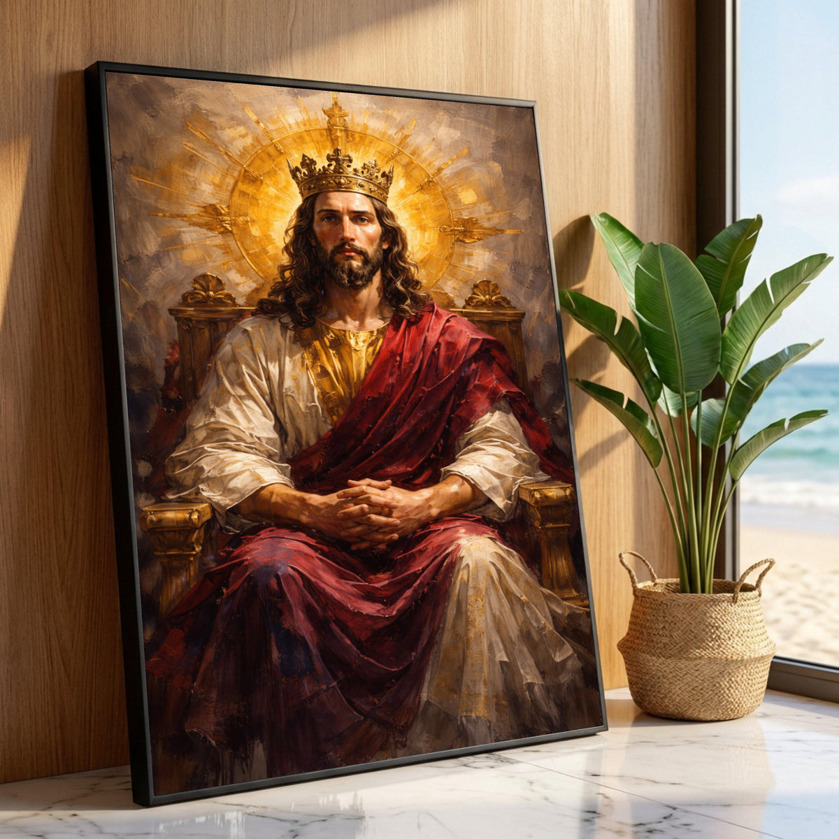 Regal King Portrait Canvas Wall Art, Royal Throne Painting, Renaissance Style Canvas, Historical Figure Artwork, Majestic Luxury Home Decor