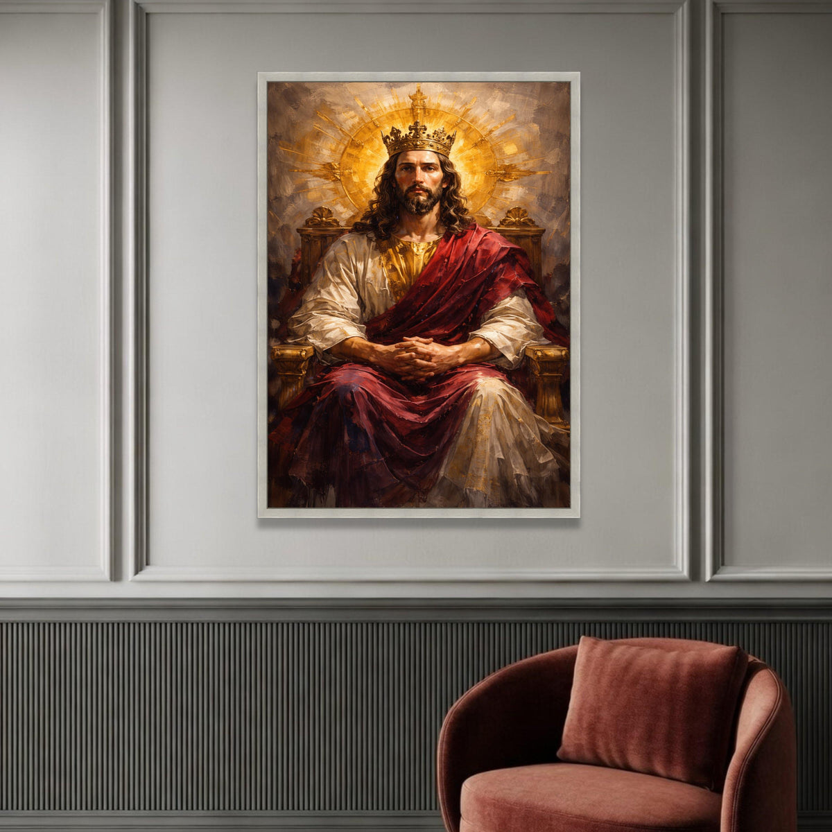 Regal King Portrait Canvas Wall Art, Royal Throne Painting, Renaissance Style Canvas, Historical Figure Artwork, Majestic Luxury Home Decor