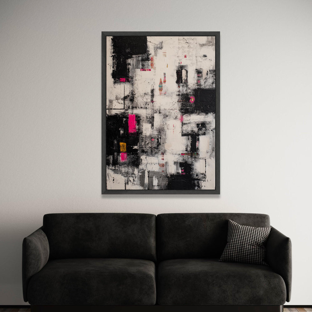 Modern Abstract Canvas Wall Art, Black White with Pink Accents, Urban Style Painting, Contemporary Home Decor, Ready to Luxury Home Decor