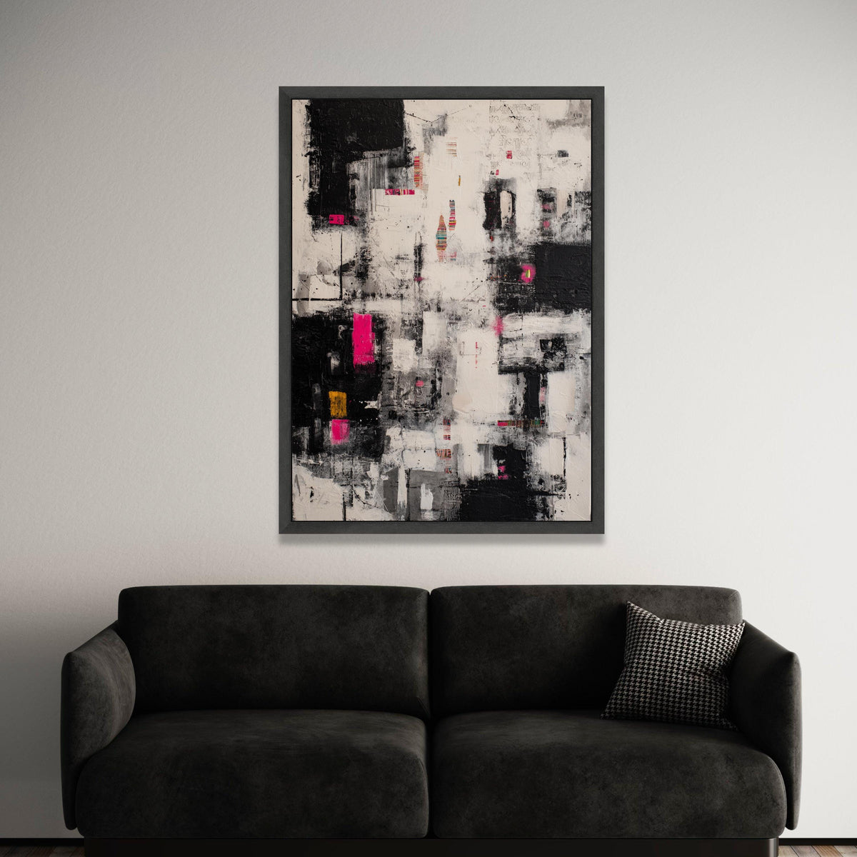 Modern Abstract Canvas Wall Art, Black White with Pink Accents, Urban Style Painting, Contemporary Home Decor, Ready to Luxury Home Decor