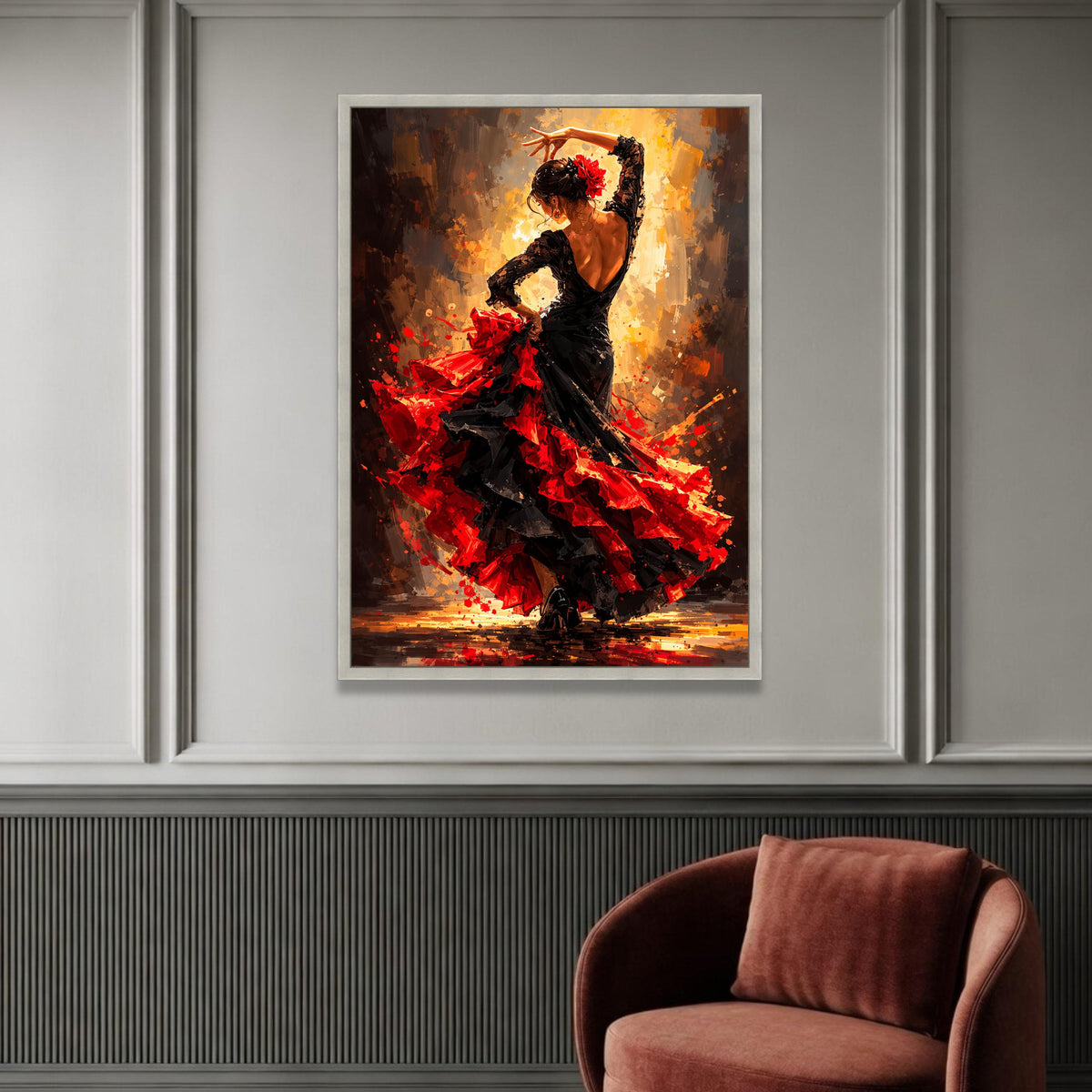 Passionate Flamenco Dancer Canvas, Red and Black Dress Wall Art, Spanish Dance Painting, Vibrant Home Decor, Ready to Hang Luxury Home Decor