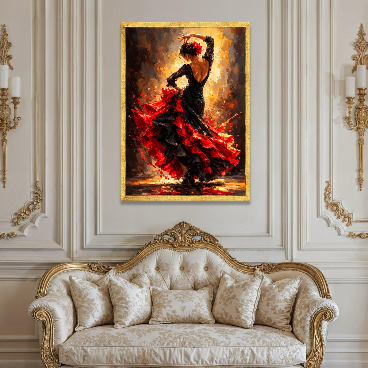 Passionate Flamenco Dancer Canvas, Red and Black Dress Wall Art, Spanish Dance Painting, Vibrant Home Decor, Ready to Hang Luxury Home Decor