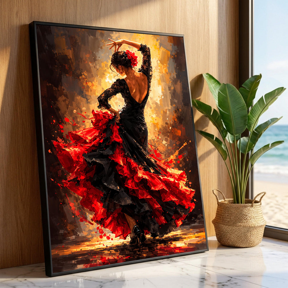 Passionate Flamenco Dancer Canvas, Red and Black Dress Wall Art, Spanish Dance Painting, Vibrant Home Decor, Ready to Hang Luxury Home Decor