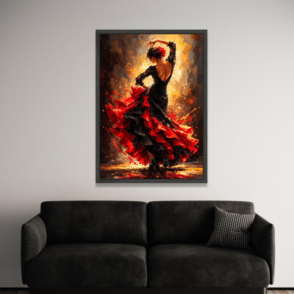 Passionate Flamenco Dancer Canvas, Red and Black Dress Wall Art, Spanish Dance Painting, Vibrant Home Decor, Ready to Hang Luxury Home Decor