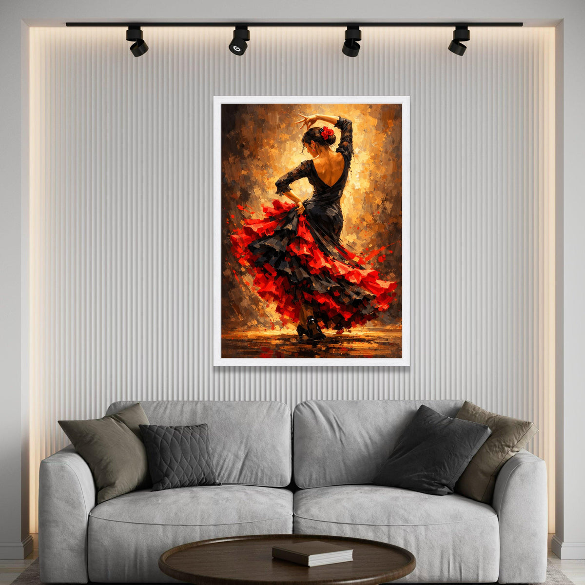 Passionate Flamenco Dancer Canvas, Spanish Dance Art, Red and Black Dress Wall Art, Vibrant Flamenco Movement Painting, Luxury Home Decor