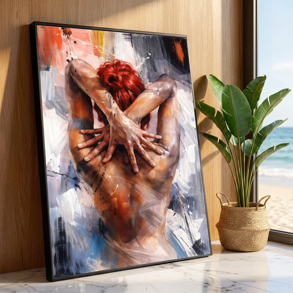 Abstract Red Hair Figure, Nude Back Canvas, Modern Expressionism Wall Art, Female Form Painting, Contemporary Artistic Luxury Home Decor