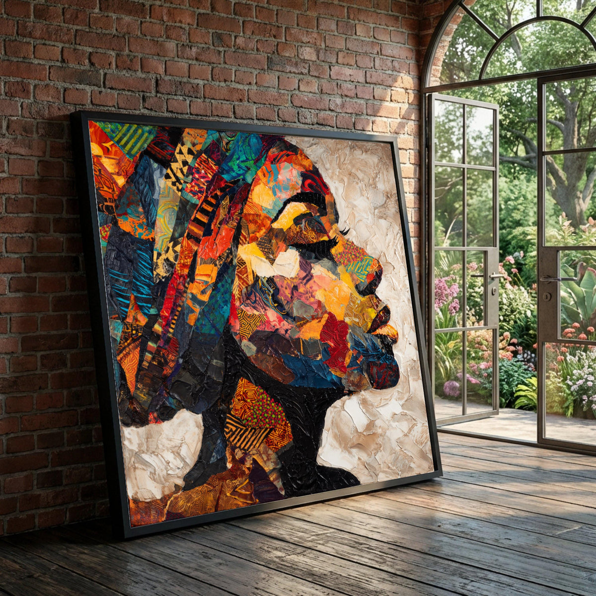 Vibrant Afrocentric Portrait Canvas Wall Art, Colorful Abstract Woman Profile, Ethnic Modern Painting, Mixed Media Canvas, Luxury Home Decor