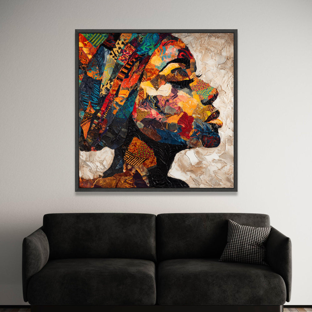 Vibrant Afrocentric Portrait Canvas Wall Art, Colorful Abstract Woman Profile, Ethnic Modern Painting, Mixed Media Canvas, Luxury Home Decor