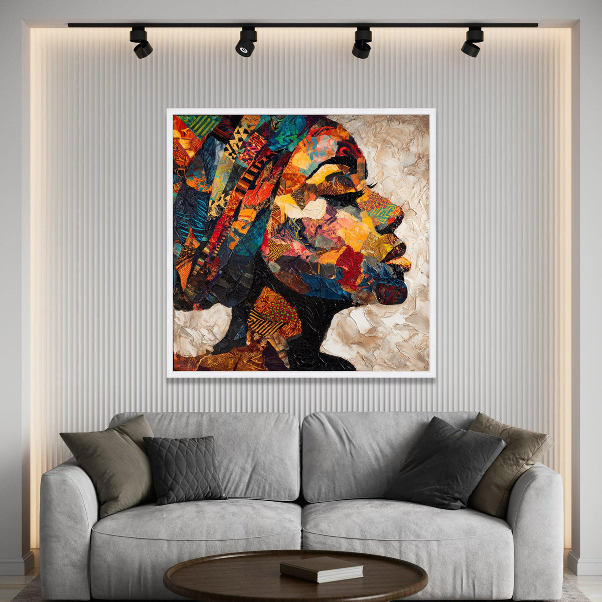 Vibrant Afrocentric Portrait Canvas Wall Art, Colorful Abstract Woman Profile, Ethnic Modern Painting, Mixed Media Canvas, Luxury Home Decor