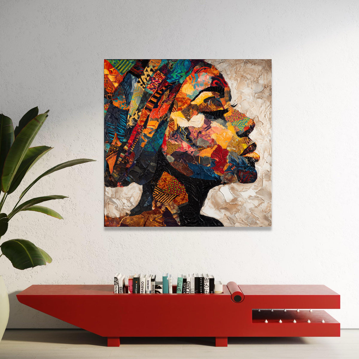 Vibrant Afrocentric Portrait Canvas Wall Art, Colorful Abstract Woman Profile, Ethnic Modern Painting, Mixed Media Canvas, Luxury Home Decor