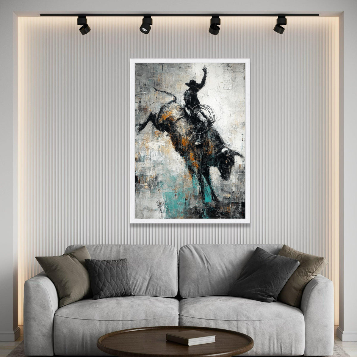 Western Rodeo Bull Rider Abstract Canvas, Cowboy Wall Art, Rustic Ranch Decor, Western Landscape Painting, Cowboy Home Luxury Home Decor